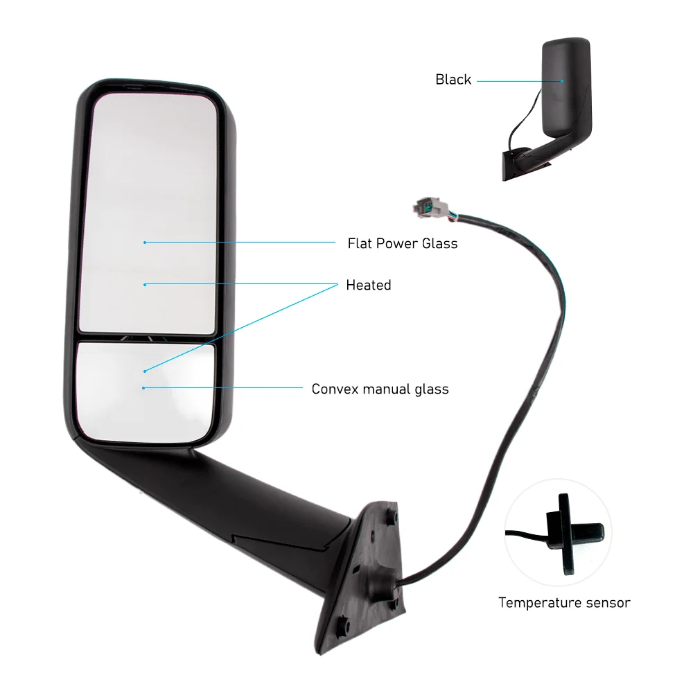 Black Truck Rearview Mirror for Freightliner New Cascadia 2018-2021 Driver Side (LH) - Image 3