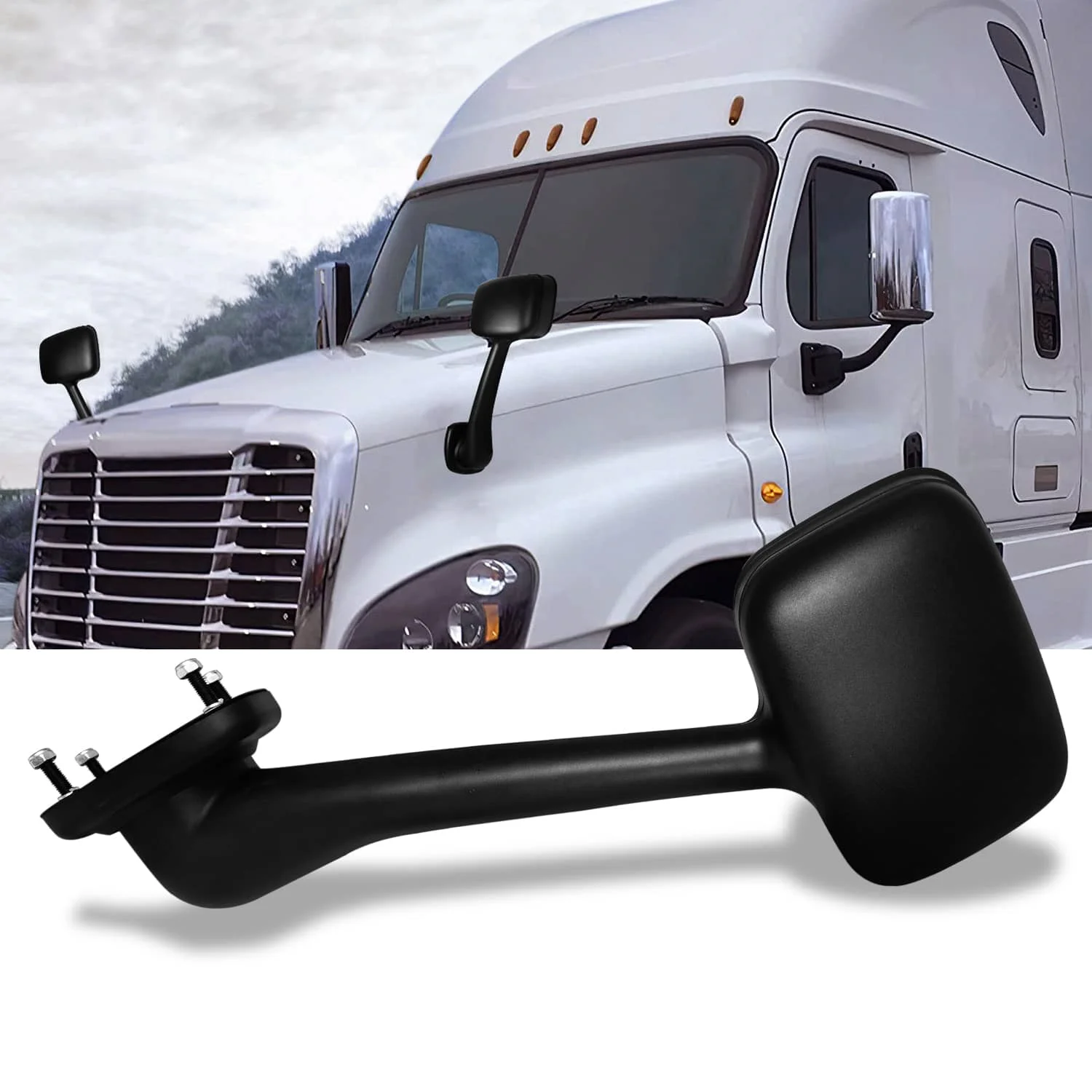 Black Truck Hood Mirror Assembly for FREIGHTLINER CASCADIA 2008 (LH)