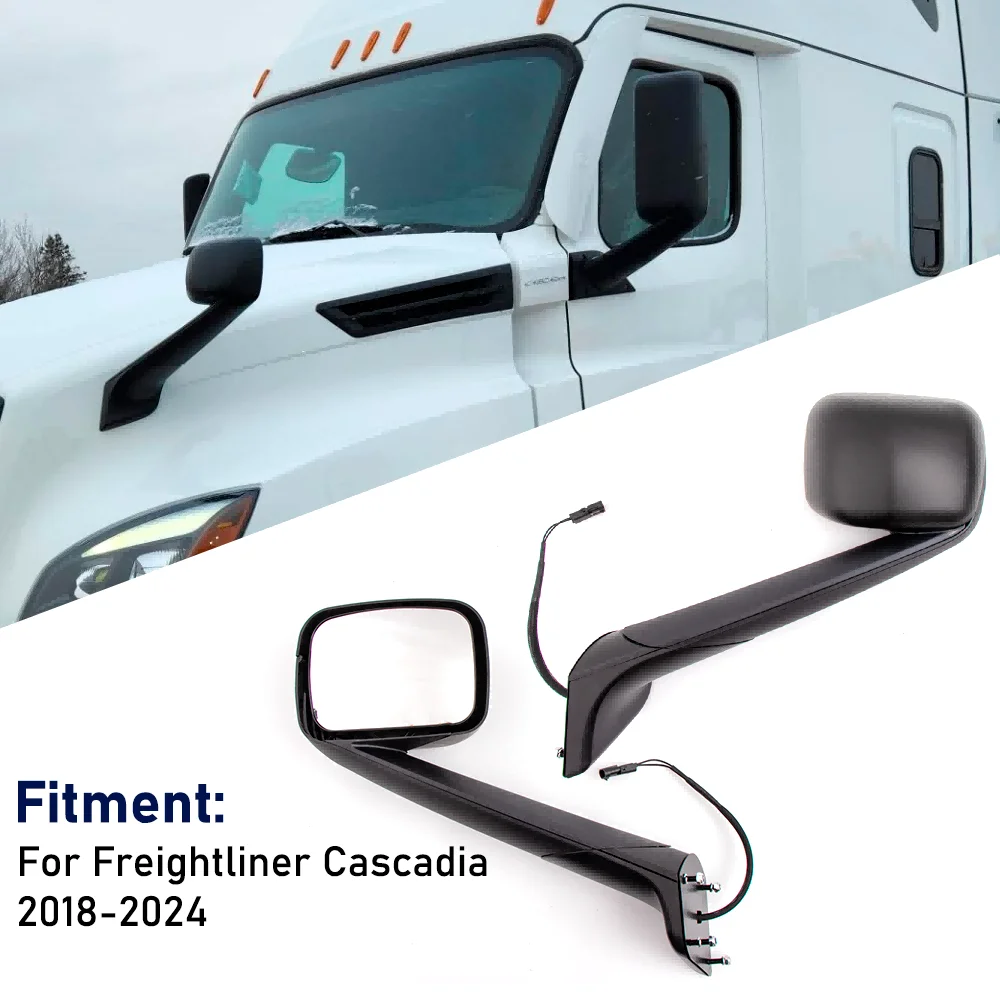 Black Truck Hood Mirror Assembly for Freightliner Cascadia 2018 + (LH) - Image 2