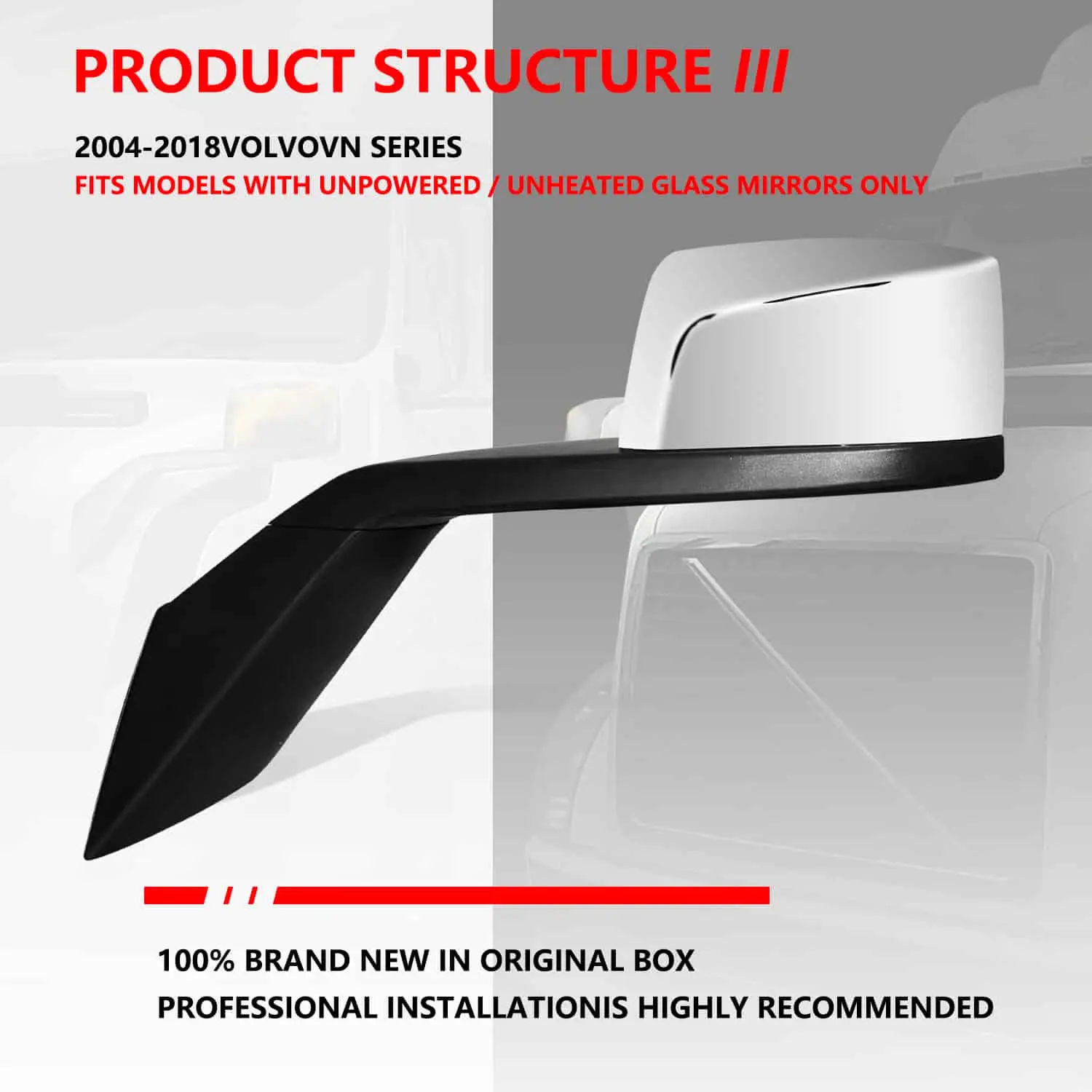Chrome Truck Hood Mirror Assembly for VOLVO VNL 2012 AND NEWER (LH)