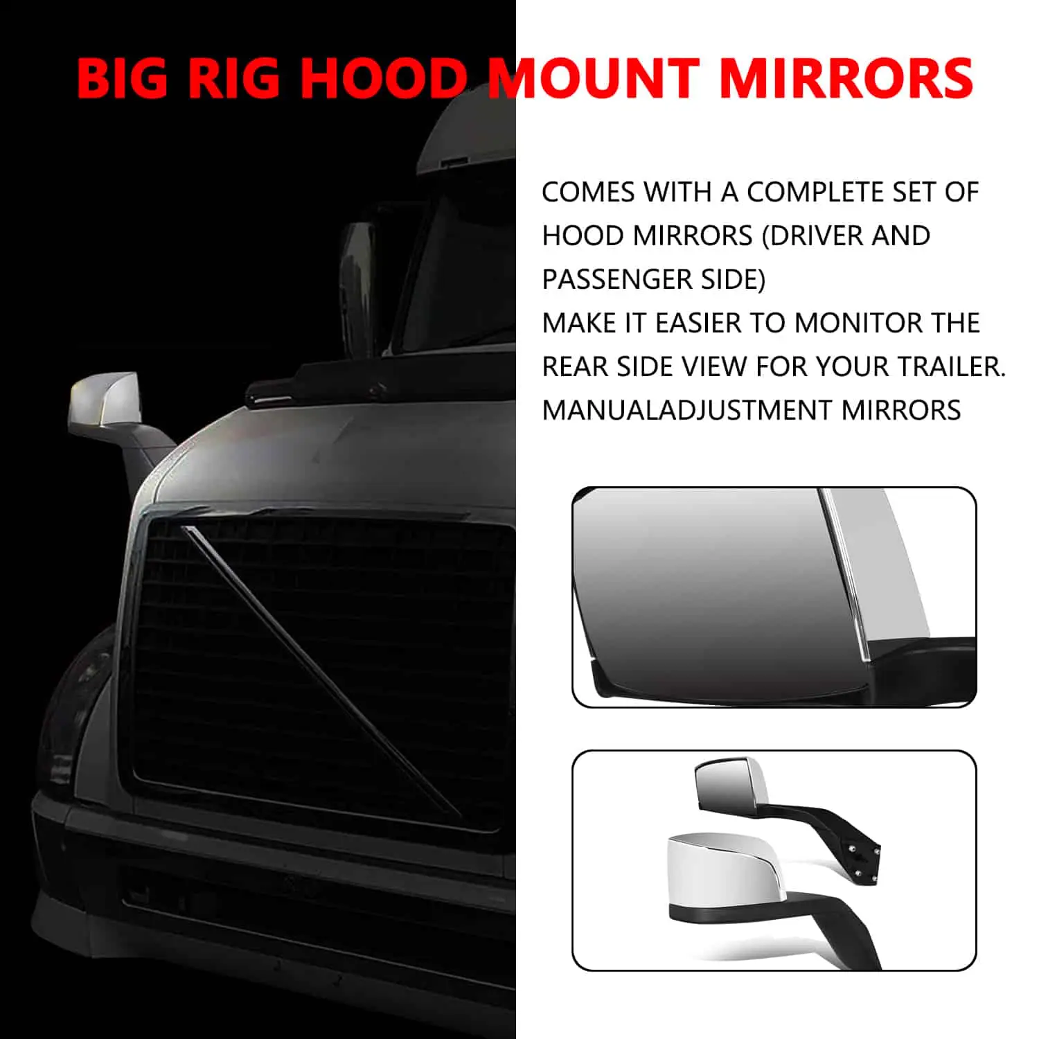 Chrome Truck Hood Mirror Assembly for VOLVO VNL 2012 AND NEWER (RH) - Image 2
