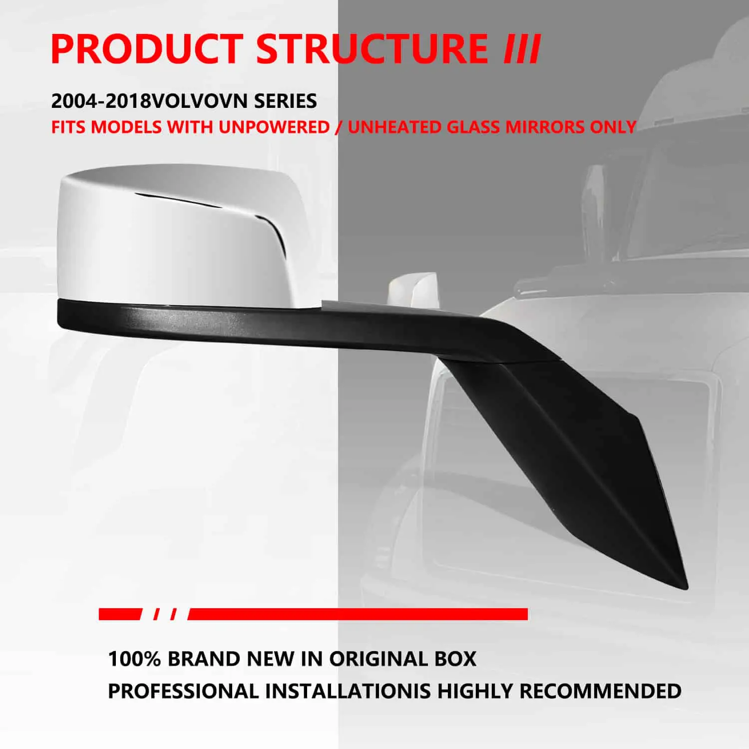 Chrome Truck Hood Mirror Assembly for VOLVO VNL 2012 AND NEWER (RH)